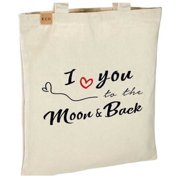 "I LOVE YOU TO THE MOON & BACK" ECO FRIENDLY TOTE BAG 13.5X15 - Picture 2 of 7